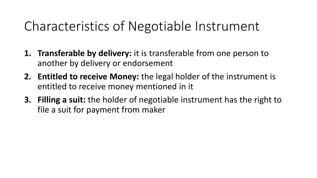 characteristics of negotiable instrument