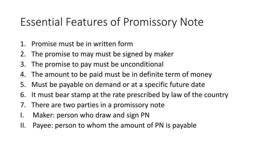 essential features of promissory note