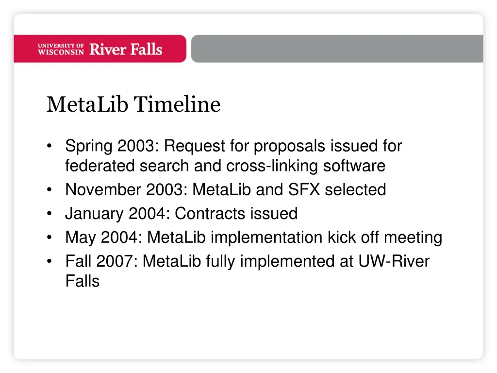 metalib timeline