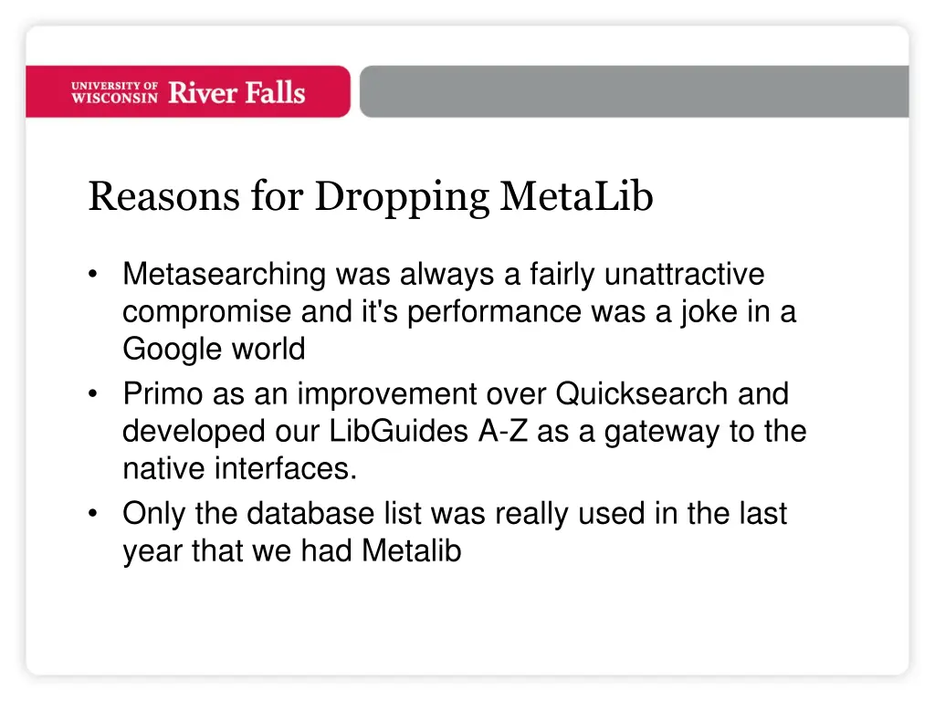 reasons for dropping metalib 1