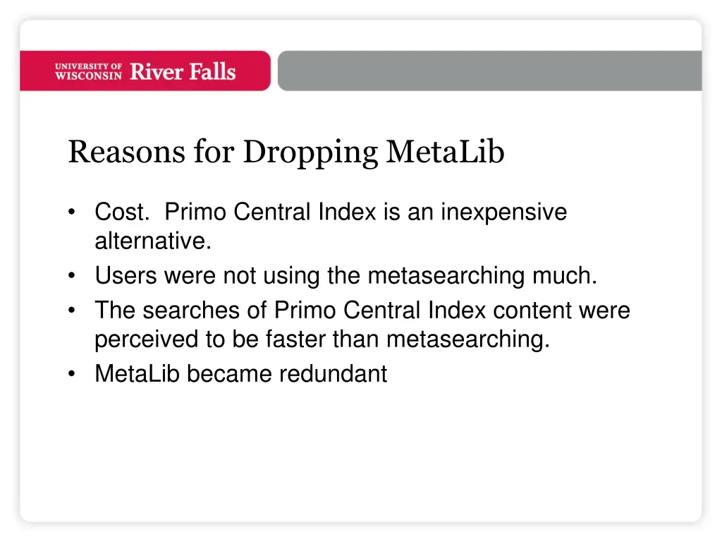 reasons for dropping metalib