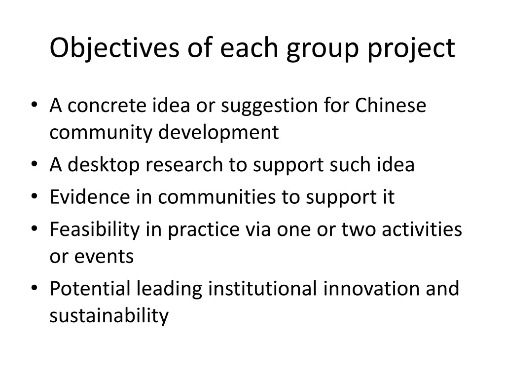 objectives of each group project