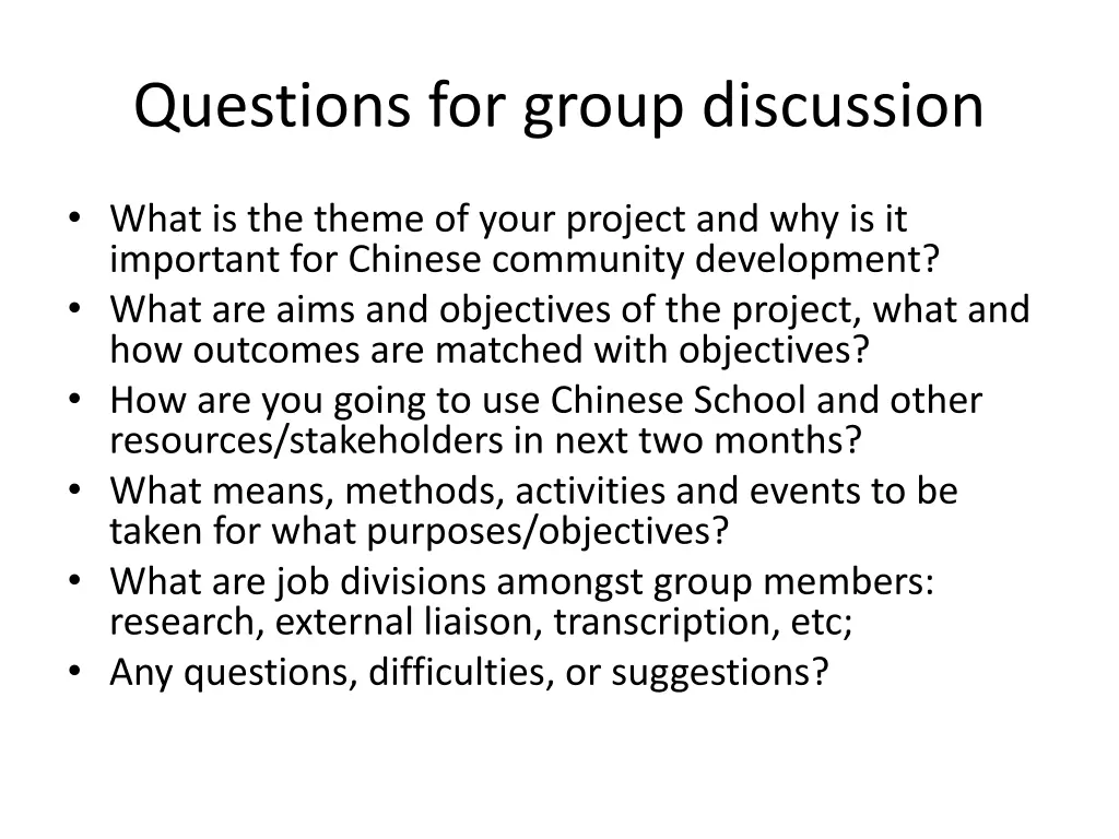 questions for group discussion