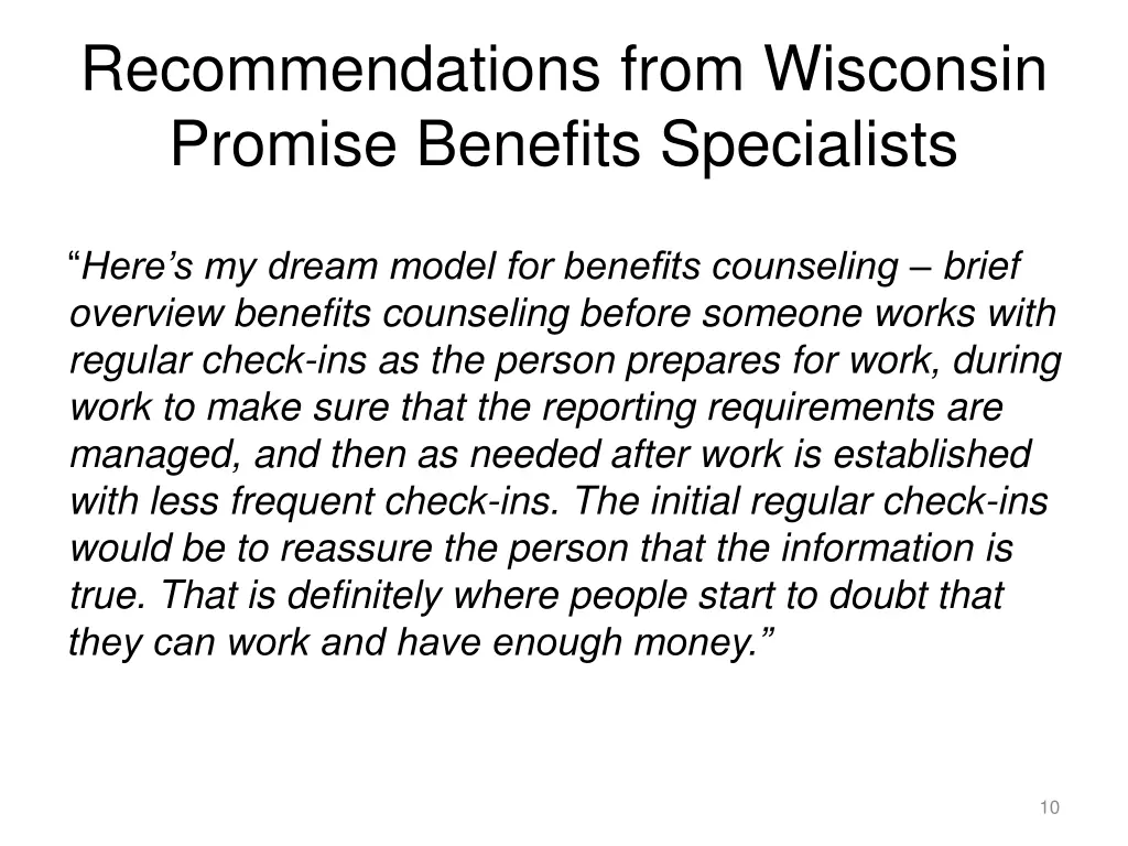 recommendations from wisconsin promise benefits