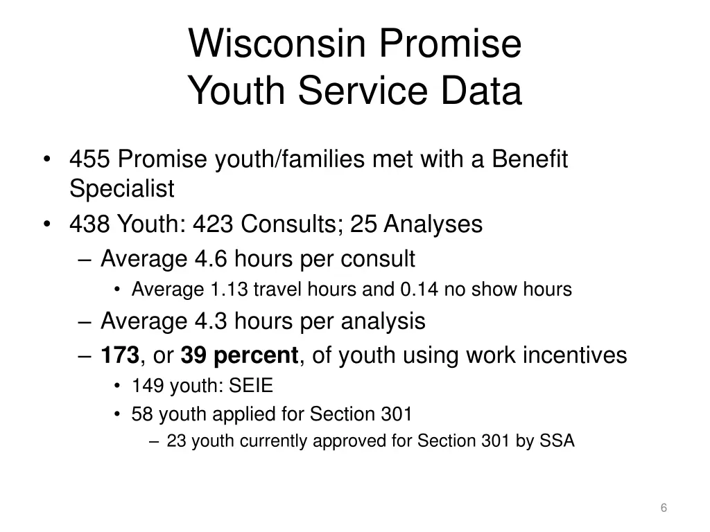 wisconsin promise youth service data