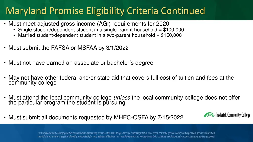 maryland promise eligibility criteria continued