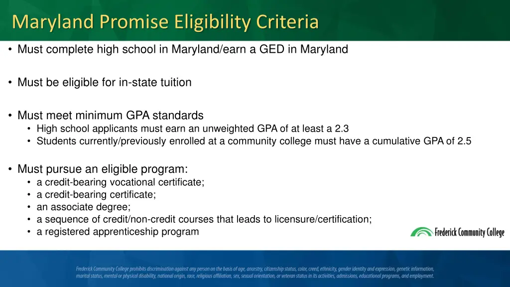 maryland promise eligibility criteria