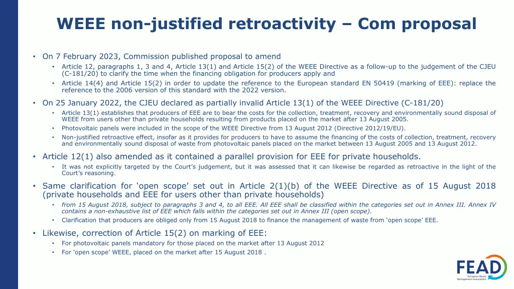 weee non justified retroactivity com proposal