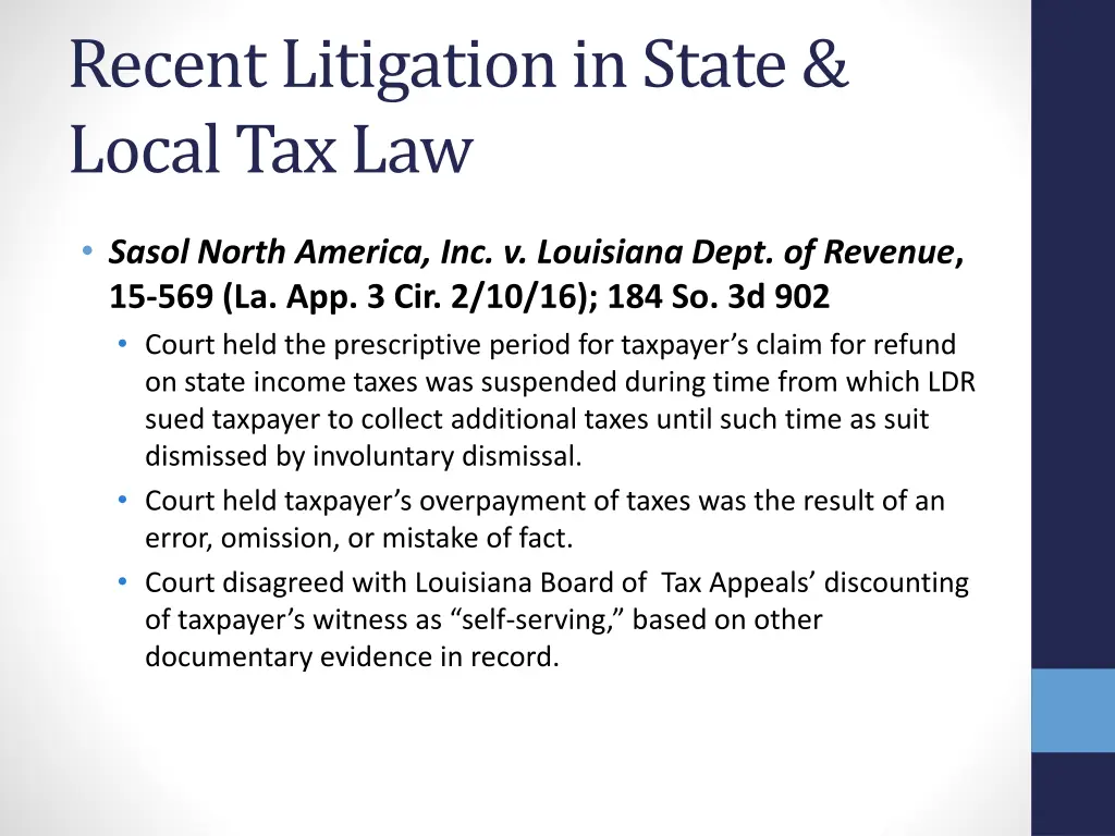 recent litigation in state local tax law 11