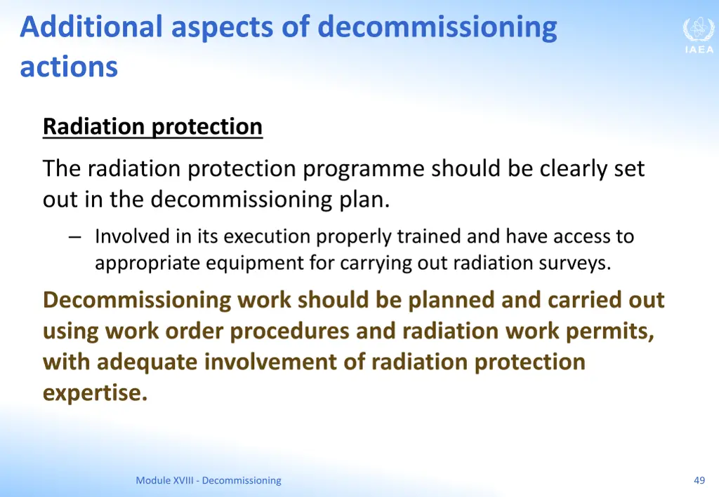 additional aspects of decommissioning actions 1