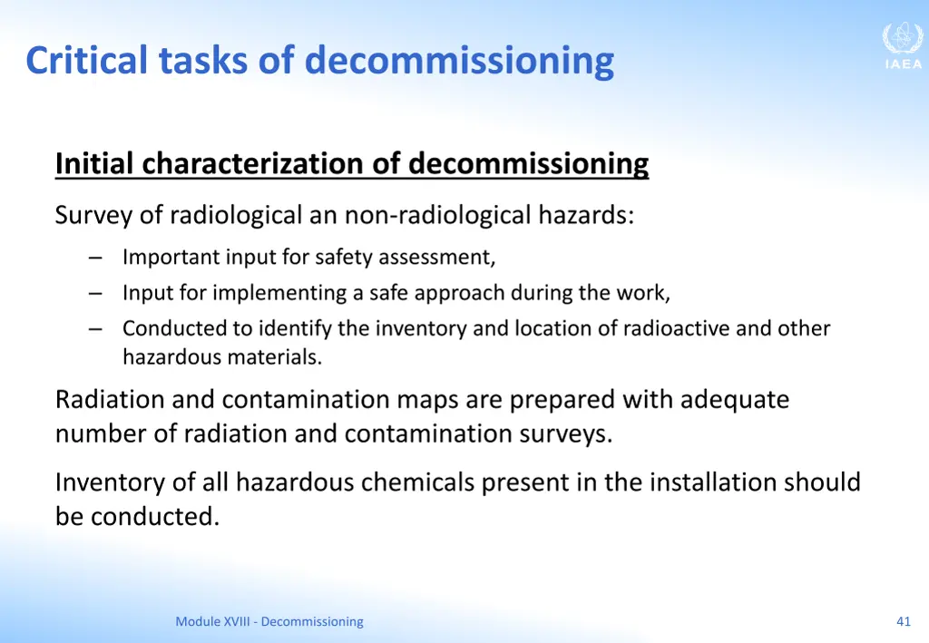 critical tasks of decommissioning