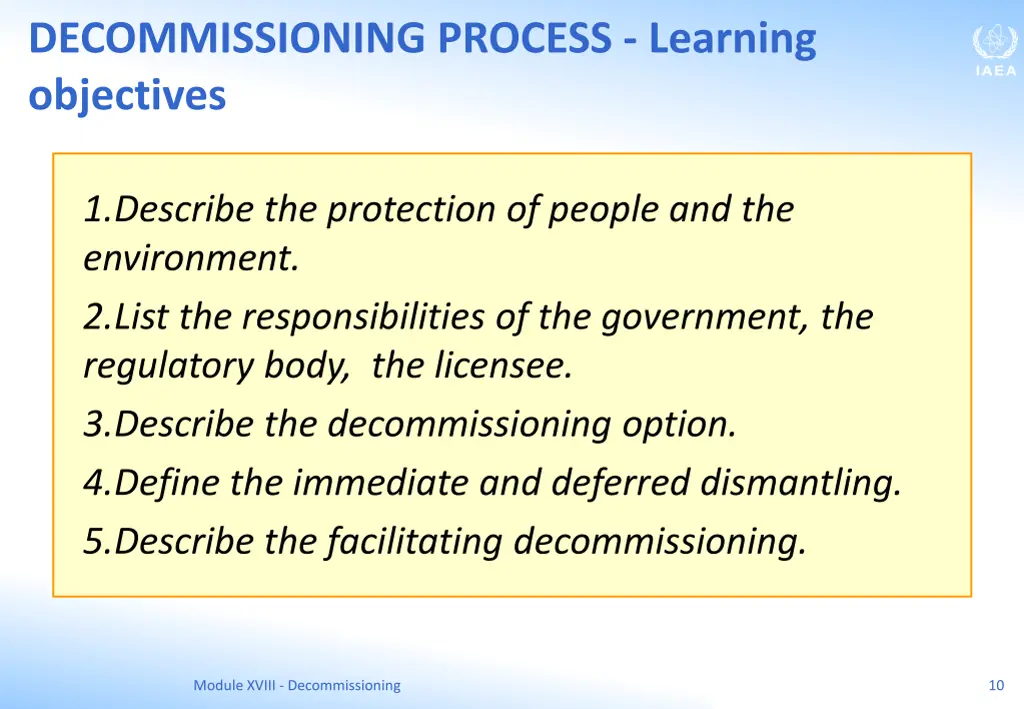 decommissioning process learning objectives