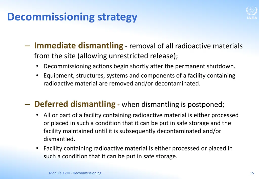 decommissioning strategy