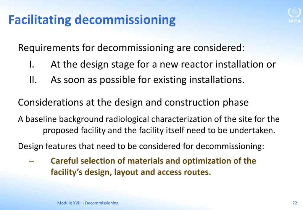 facilitating decommissioning