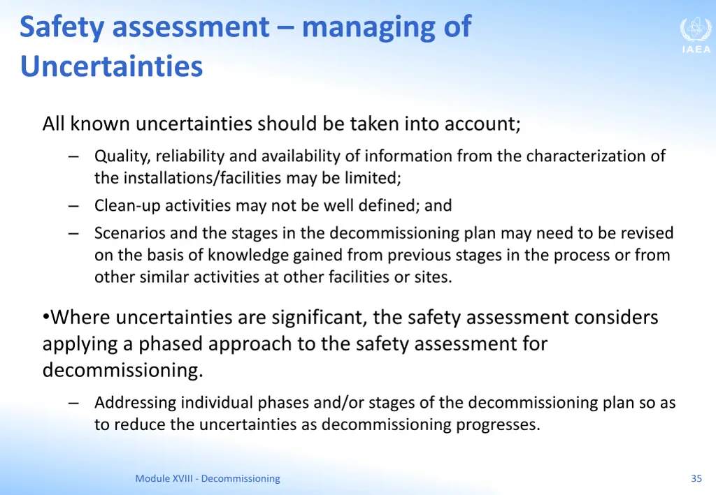 safety assessment managing of uncertainties