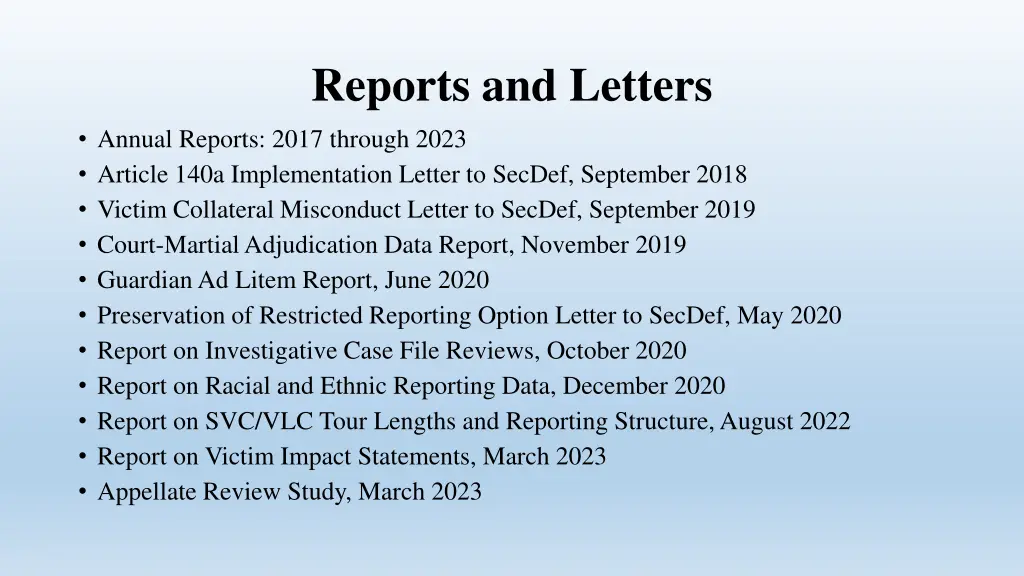 reports and letters