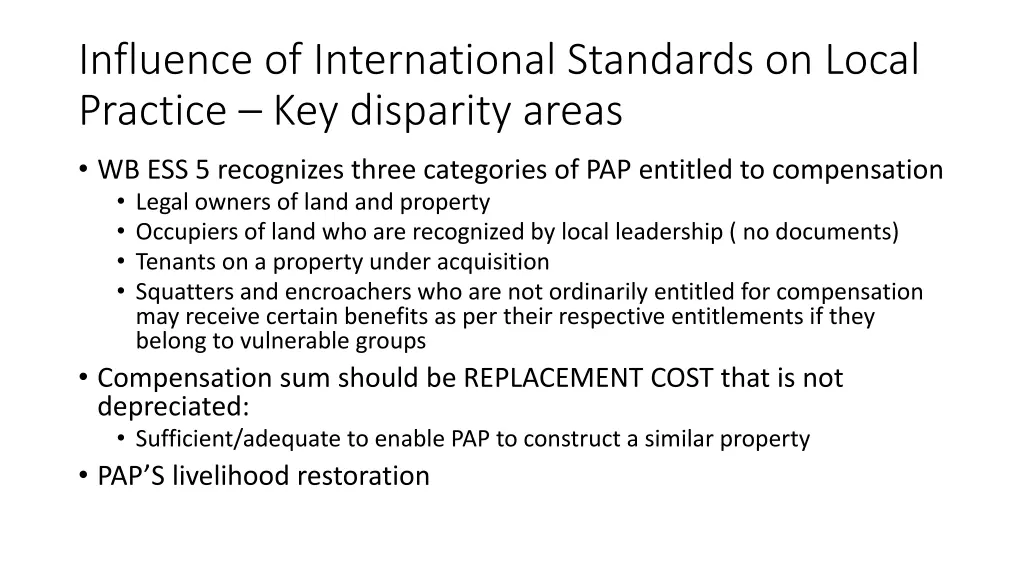 influence of international standards on local