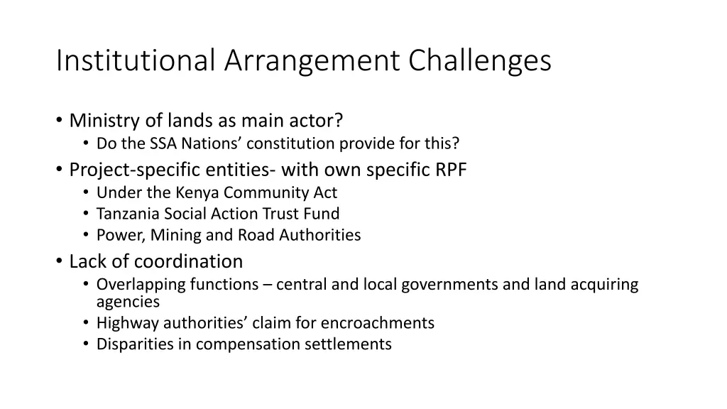 institutional arrangement challenges