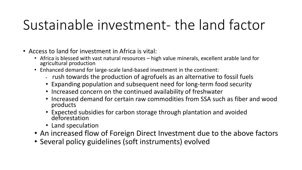 sustainable investment the land factor