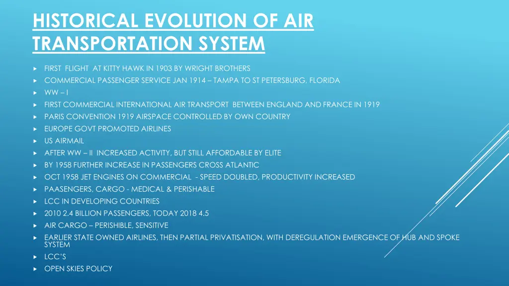 historical evolution of air transportation system