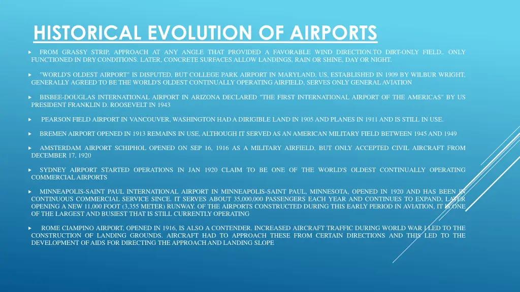 historical evolution of airports