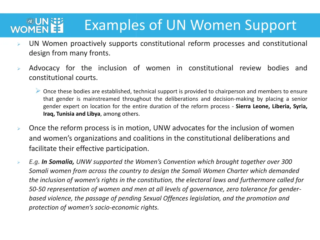 examples of un women support