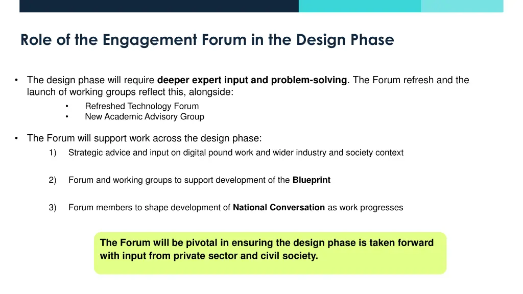 role of the engagement forum in the design phase