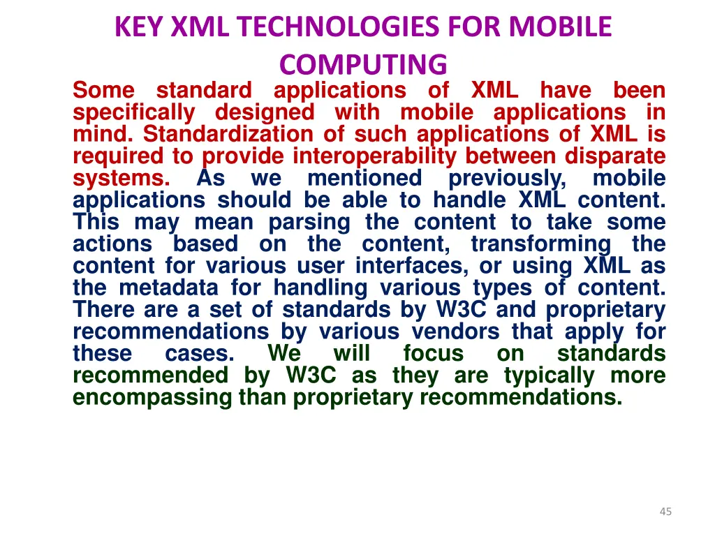 key xml technologies for mobile computing some