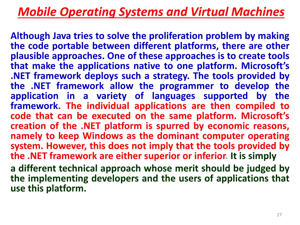 mobile operating systems and virtual machines