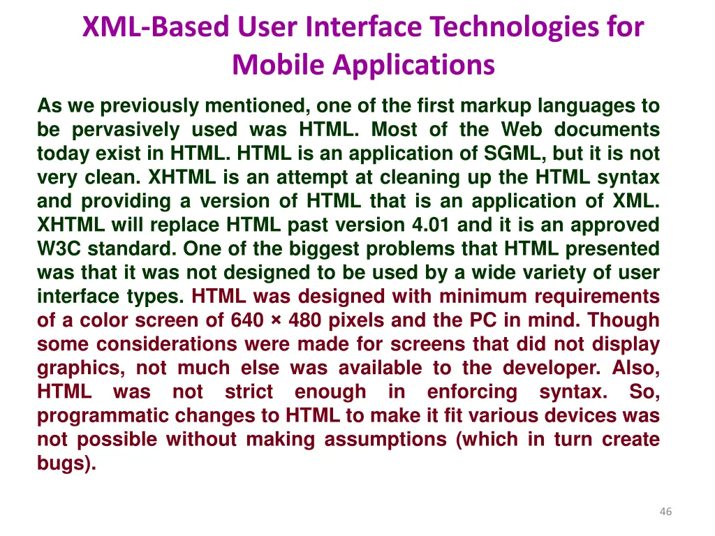 xml based user interface technologies for mobile