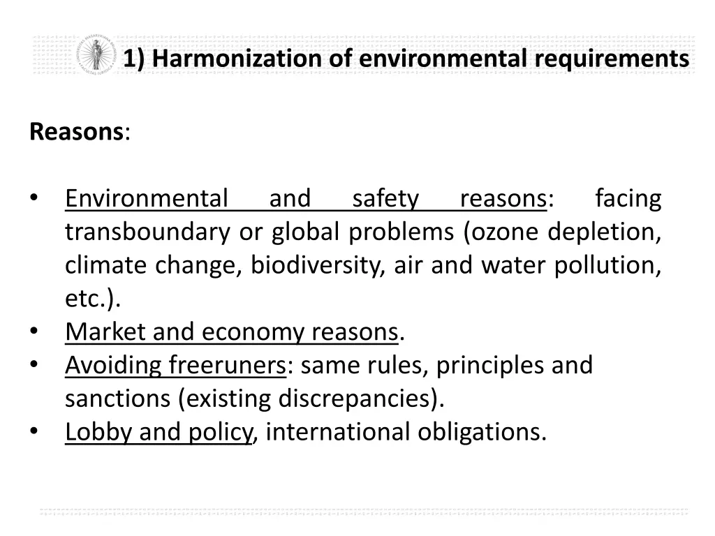 1 harmonization of environmental requirements 1