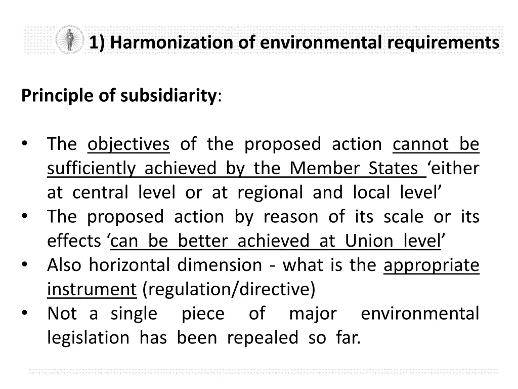 1 harmonization of environmental requirements 2