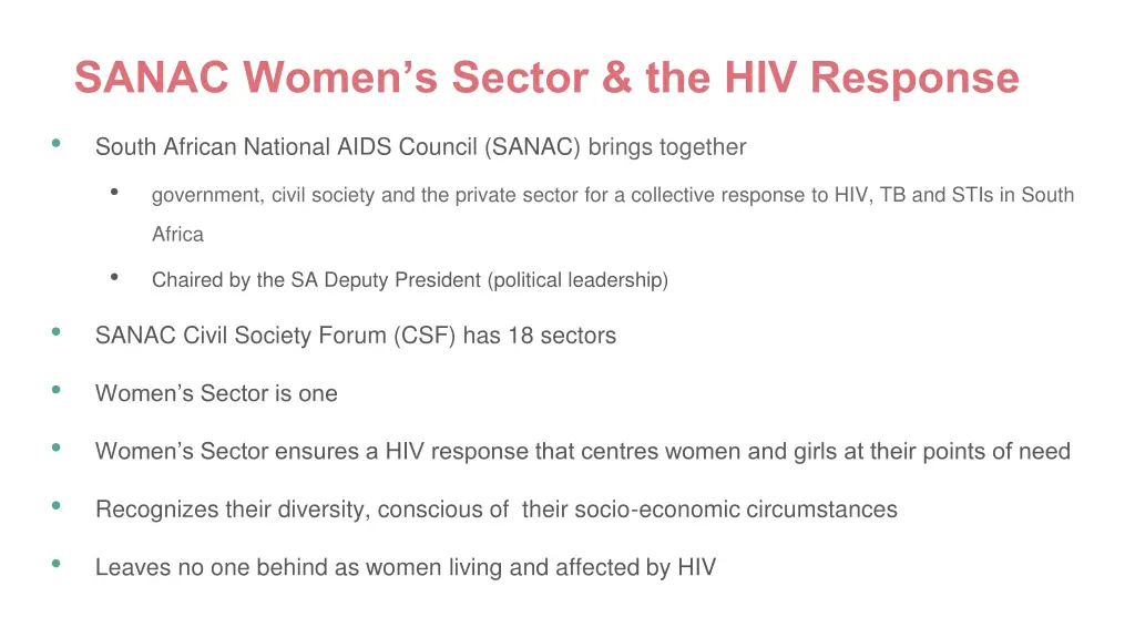 sanac women s sector the hiv response