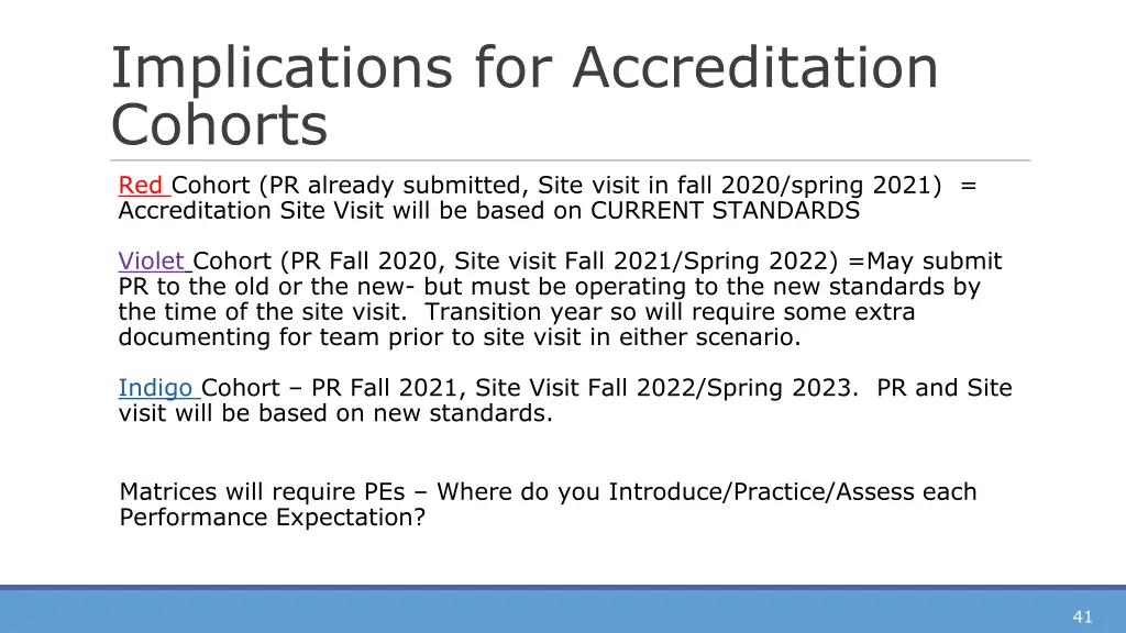 implications for accreditation cohorts