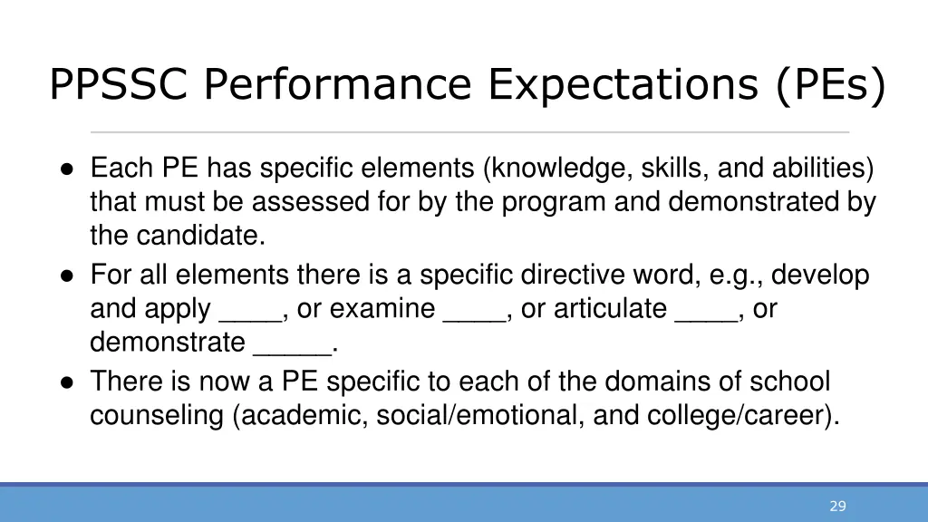 ppssc performance expectations pes