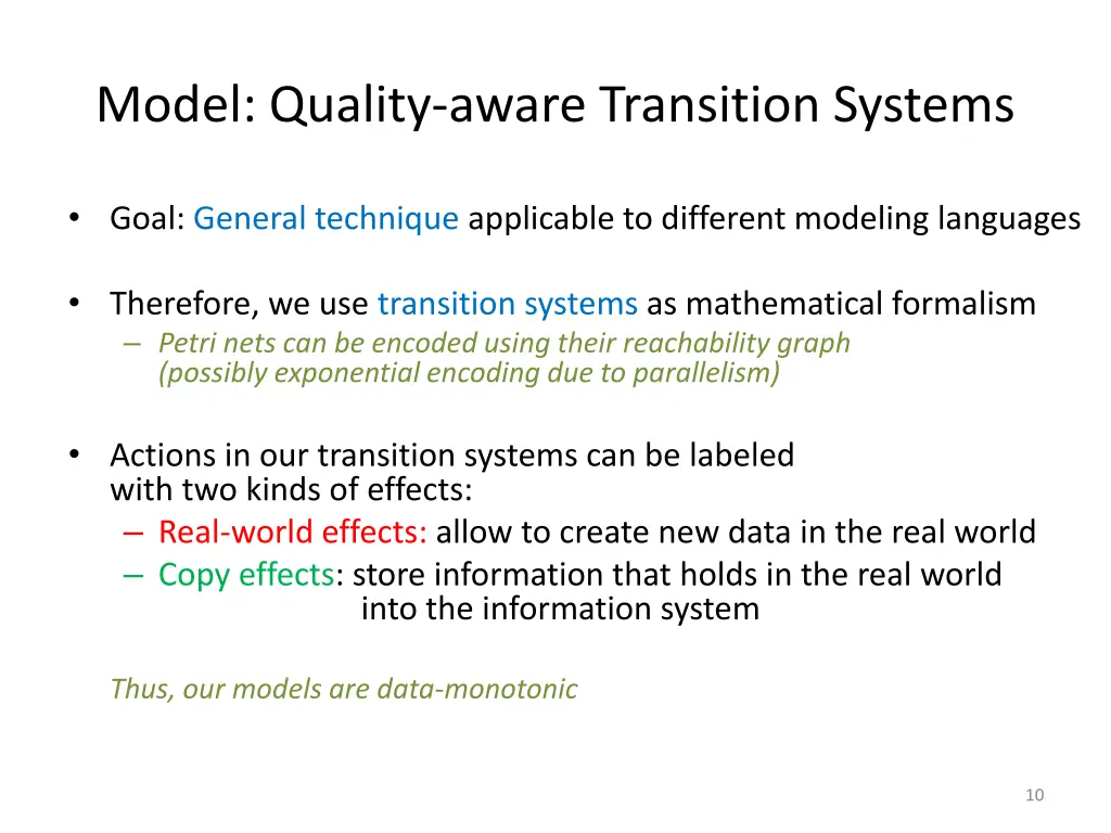 model quality aware transition systems