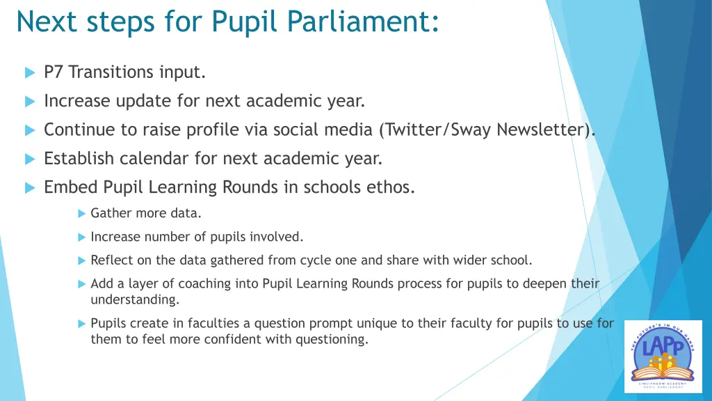 next steps for pupil parliament