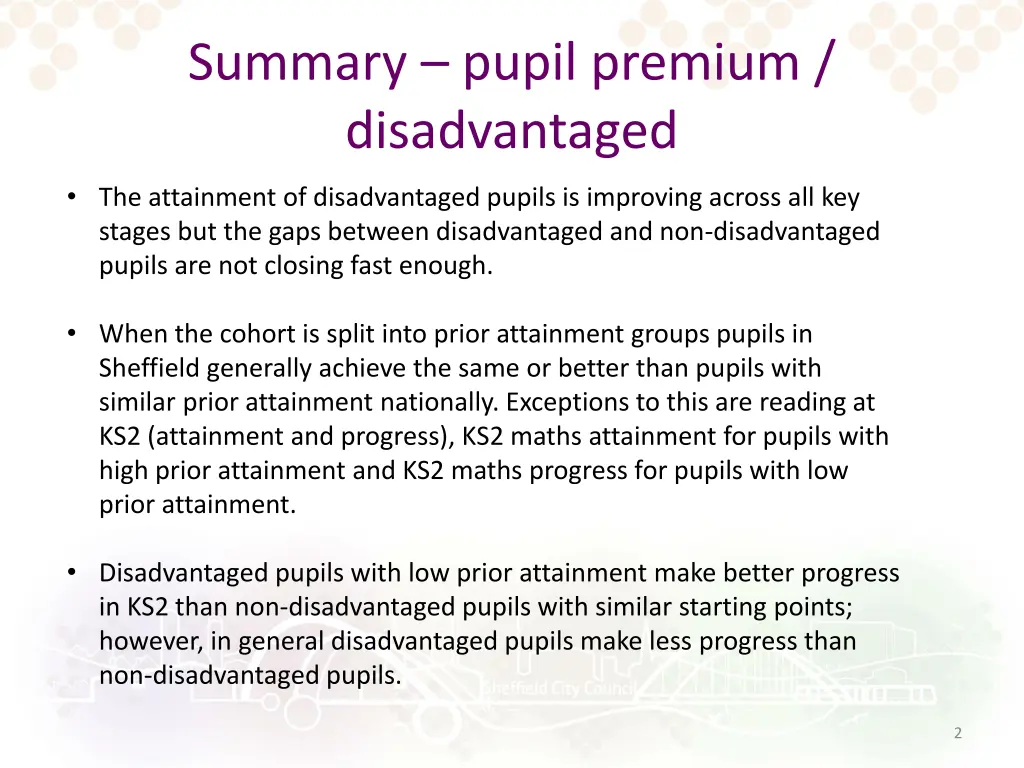 summary pupil premium disadvantaged