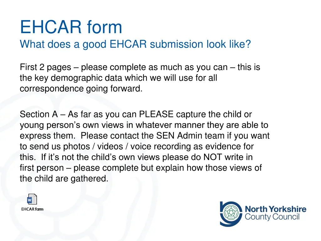 ehcar form what does a good ehcar submission look