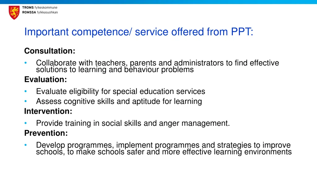 important competence service offered from ppt