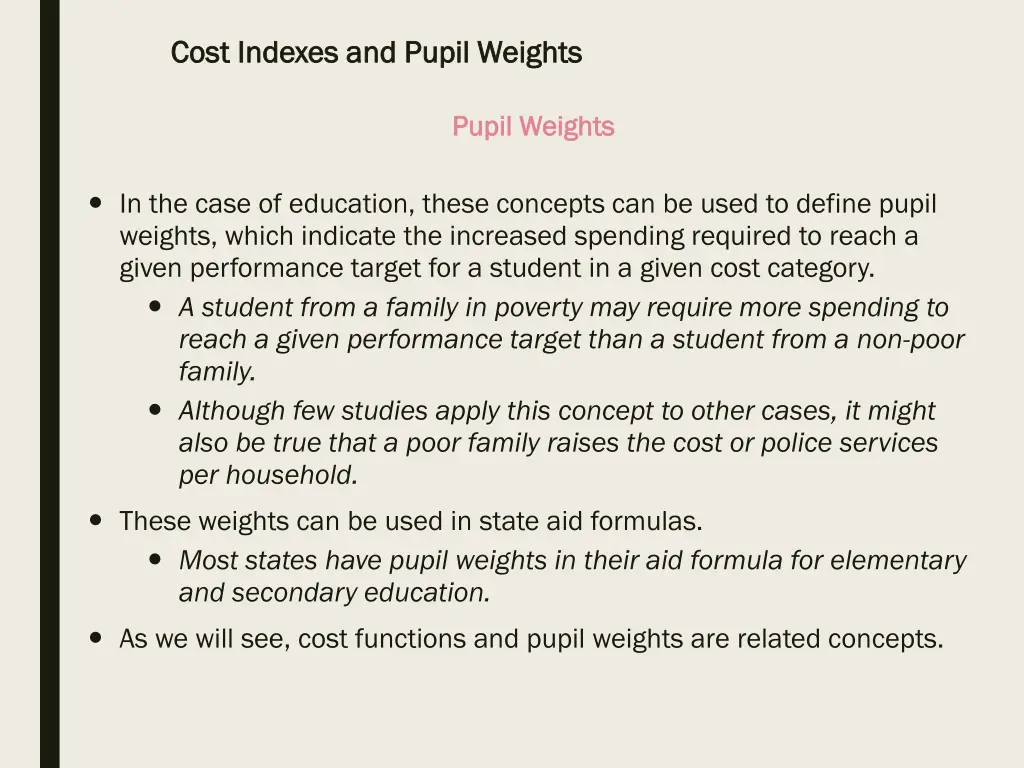 cost indexes and pupil weights cost indexes 11