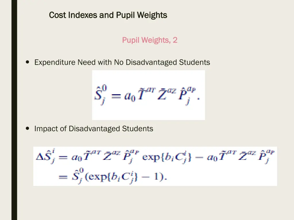 cost indexes and pupil weights cost indexes 12