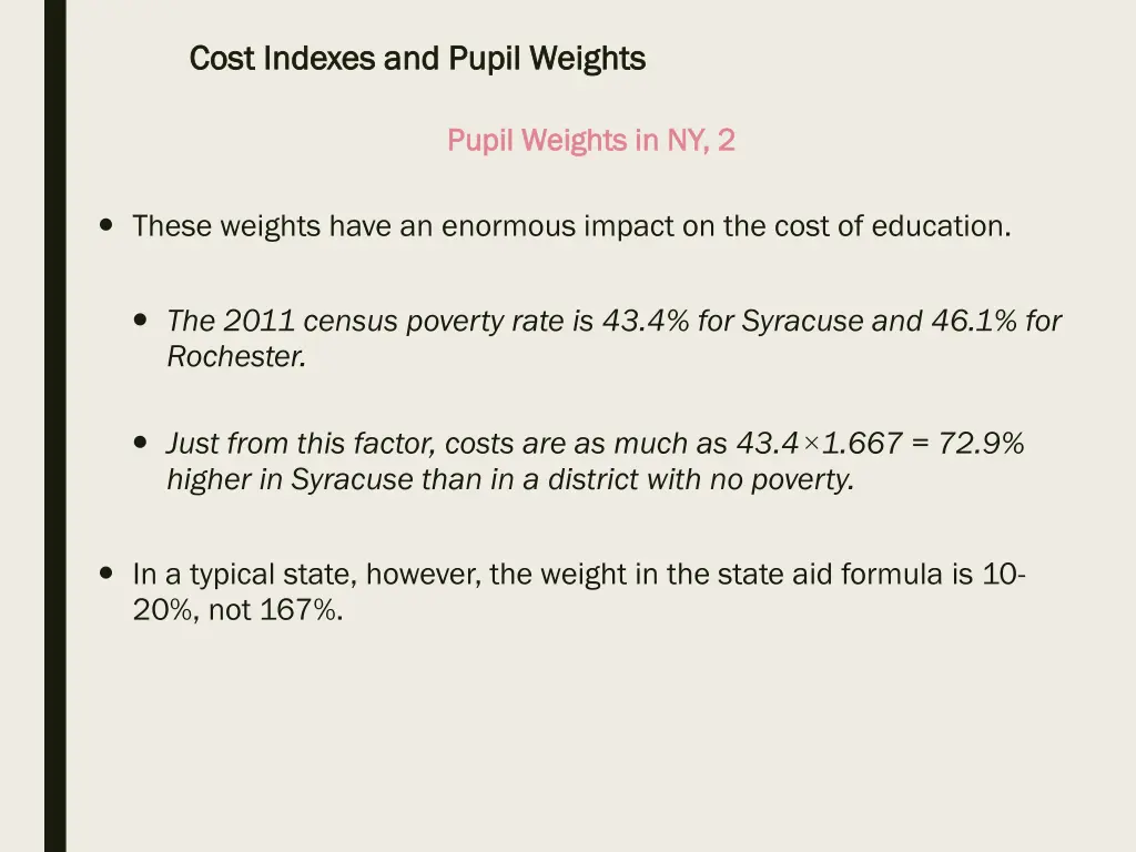 cost indexes and pupil weights cost indexes 18