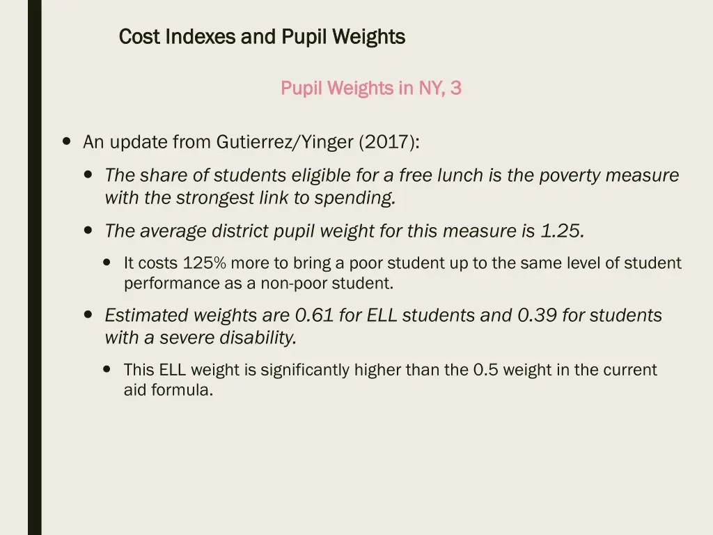 cost indexes and pupil weights cost indexes 19