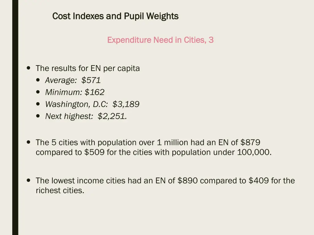 cost indexes and pupil weights cost indexes 27