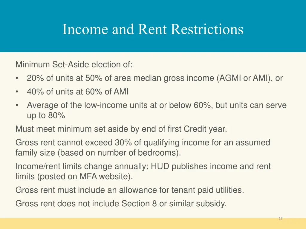 income and rent restrictions