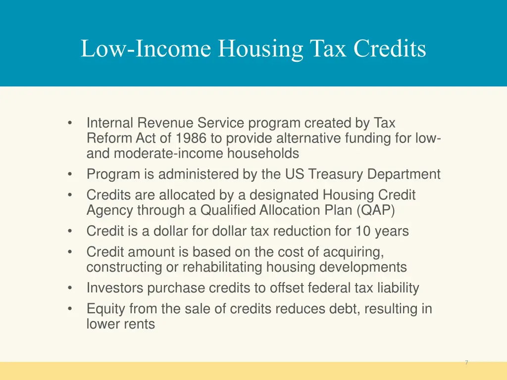 low income housing tax credits