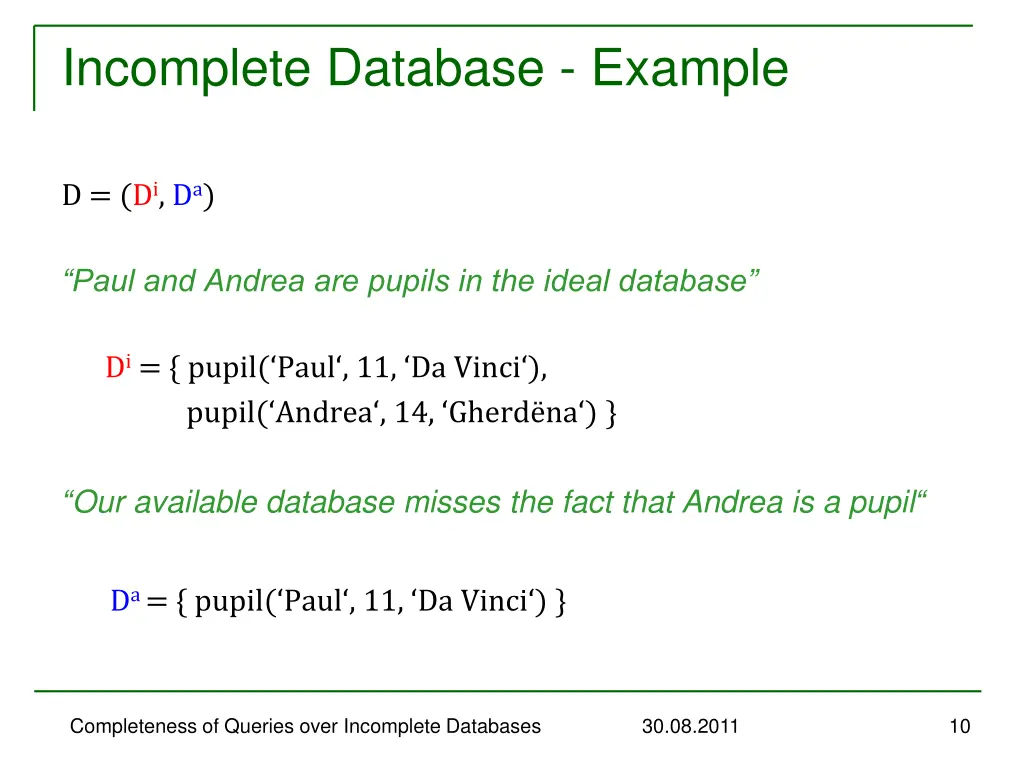 incomplete database example