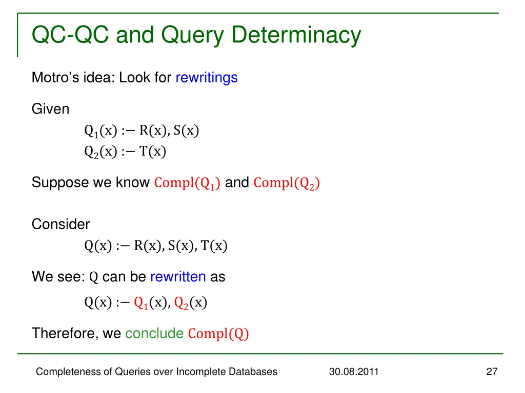 qc qc and query determinacy