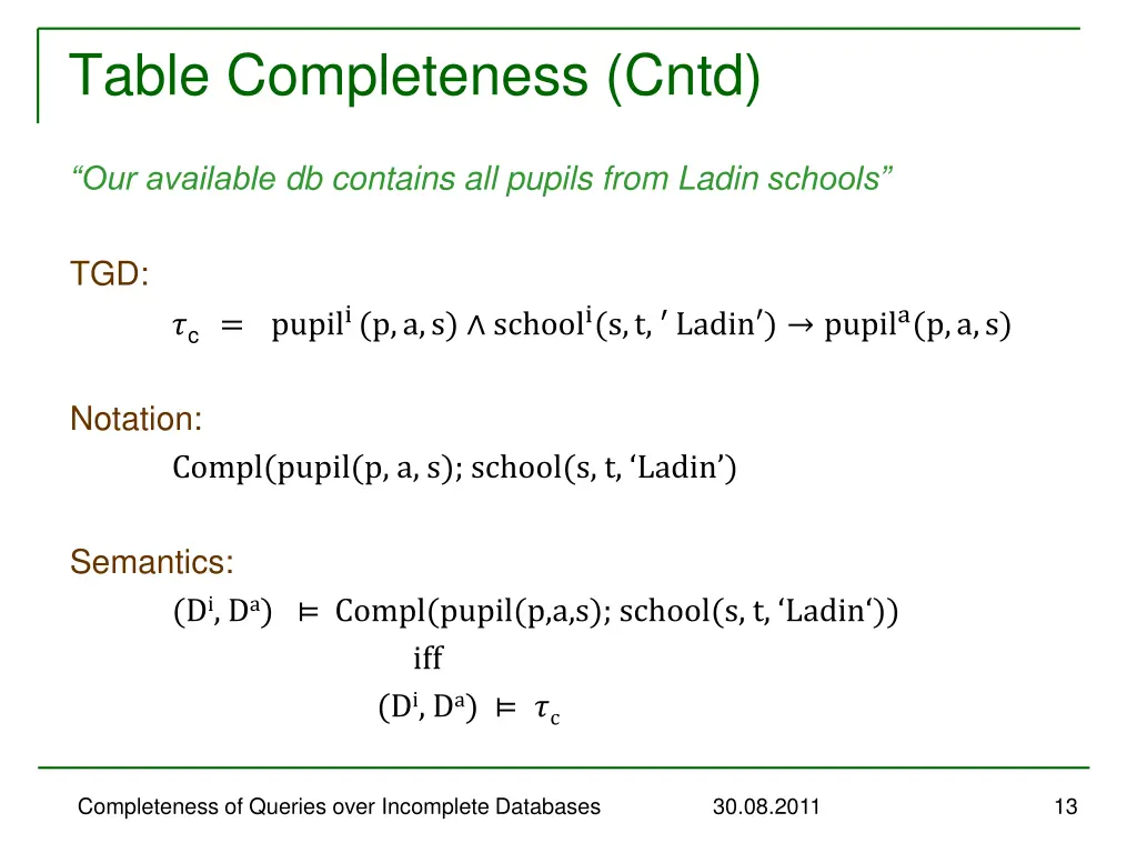 table completeness cntd